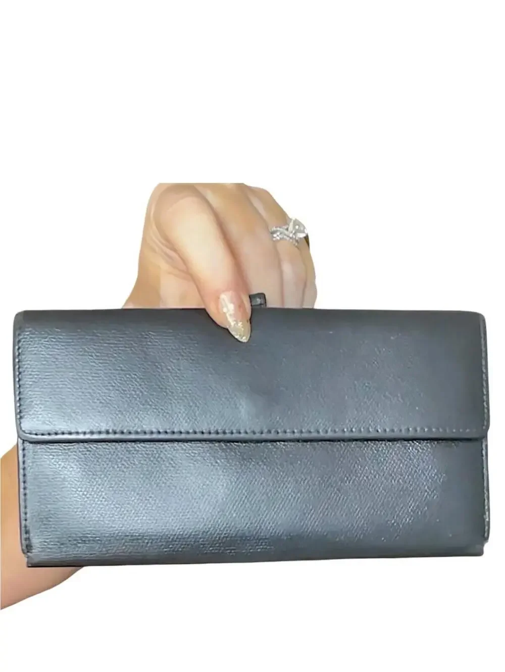 Chanel Black Leather Wallet with CC Logo Snap Closure